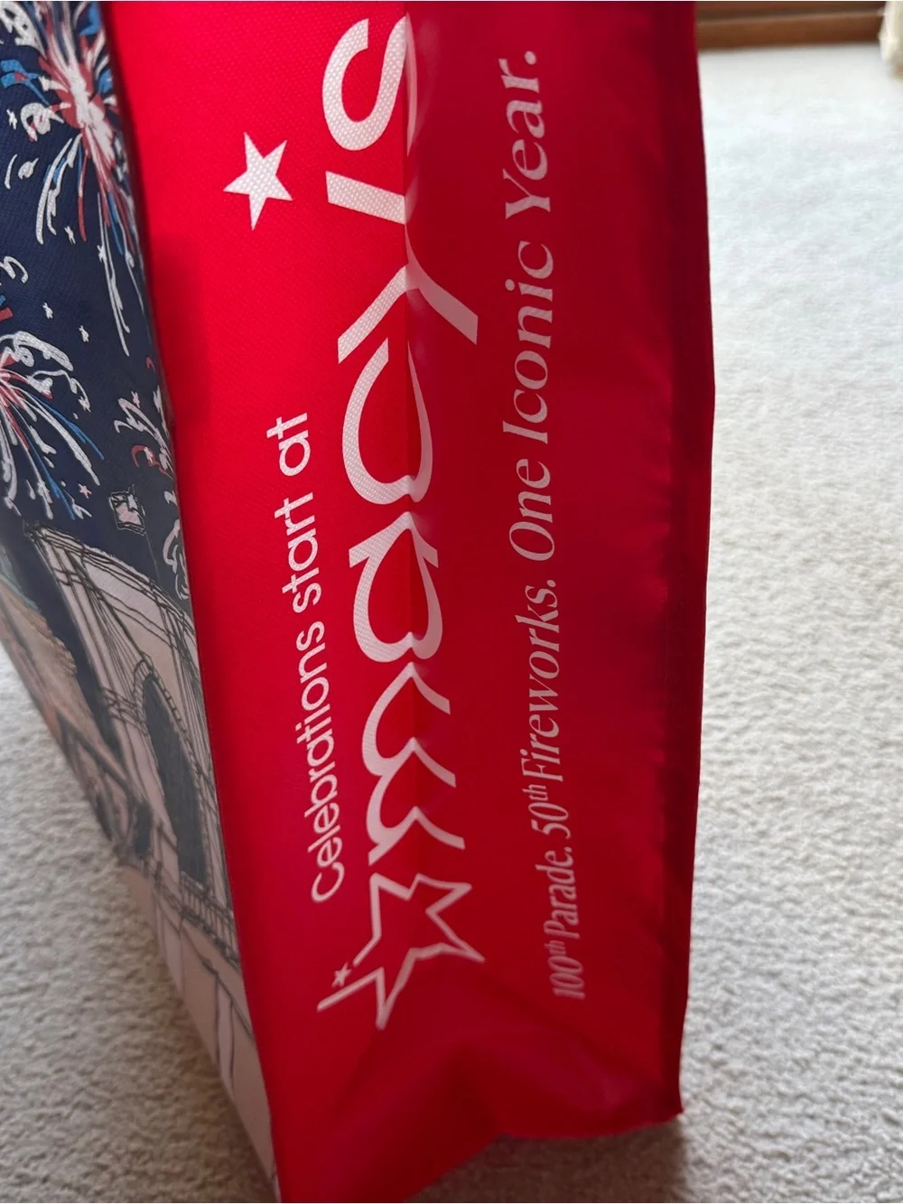 Macy's 50 NYC Fireworks Reusable Tote Bag Statue Liberty Brooklyn Bridge 21x18x7